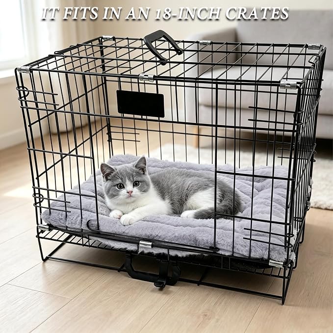 18 Inch Ultra Soft Comfy Pet Bed, Tiny Dog Bed, Washable Anti-Slip Crate Pad Sleeping Cushion Mat for XX-Small Dogs, Indoor Cats & Cat Carrier, Light Gray