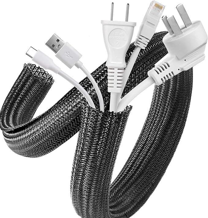 AGPTEK Cable Sleeve, 20ft - 1 inch Cable Management Cord Hider, Black | Desk Cord Cover Organizer Wire Hider for Office Computer TV Wire Loom Tubing Pet-Proof Cord Protector from Cat Dog Chewing