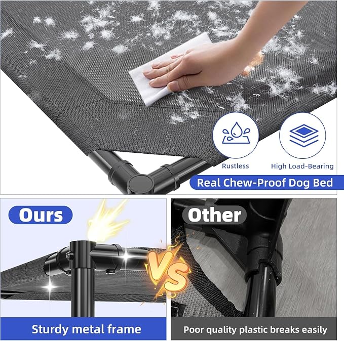 Simple Trending Elevated Dog Bed for Large Dogs, Waterproof Raised Dog Cot | Washable Mesh, Cooling Breathable Pet Bed for Outdoor, Portable Pet Cots, Anti-Slip Feet, Easy to Clean, 42" x 31", Black