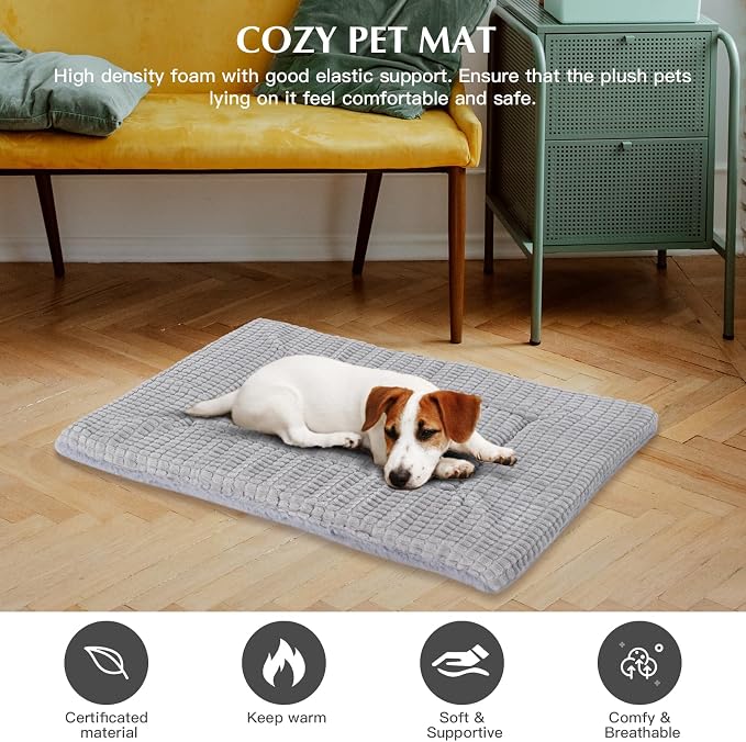 BVAGSS Dog Bed Mat,Reversible Crate Pad, Memory Foam Beds, Soft Warm Pet Cushion for Small Medium Dogs, Washable Pet Sleeping Mattress Kennel Bed Pad XH079 (24''x18''x1.6'',Grey)