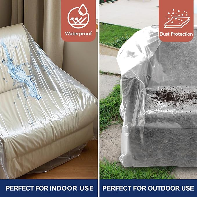 Clear Plastic Moving Loveseat Furniture Storage Covers | Extra Large 68x 62 x 42 Inch Sofa and Couch Bags, Waterproof and Dust Proof, For Renovation, Wrap, With Labels