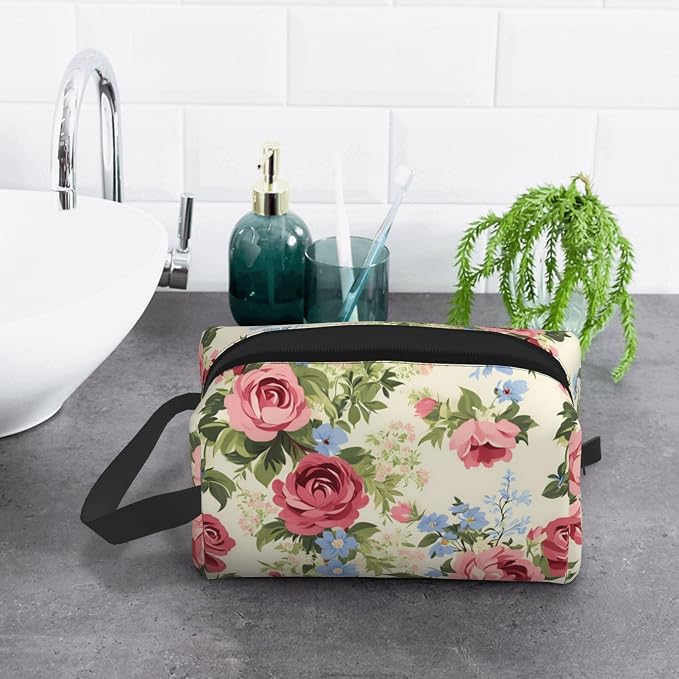 Vintage Rose Flower Makeup Bag - Durable 600D Oxford Fabric Travel Cosmetic Bag, Shockproof Foam Padded Toiletry Organizer for Gym & Daily Use 10x6.2x4.9 Inch