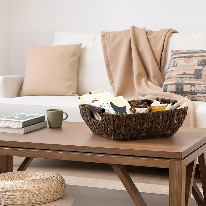 StorageWorks Wicker Baskets for Shelves, Large Organizer Basket | Wicker Storage Baskets for Shelves, Baskets with Wooden Handles, 2-Pack Gifts Basket for Home Decor, Hand-Woven Basket