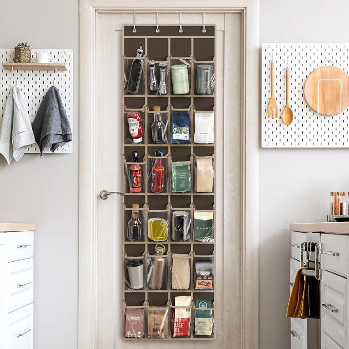 Simple Houseware 24 Pockets Clear Over the Door Shoe Organizer, Brown | 64" x 19", 4 Durable Metal Hooks, 4.3" x 9.5" Pocket Size, Multipurpose
