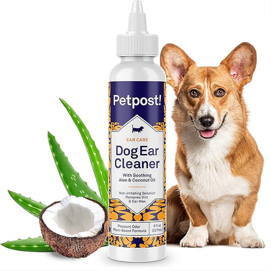 Petpost | Dog Ear Cleaner - Natural Coconut Oil Solution - Best Remedy for Odor - Dog Ear Problems - Chemical & Irritant Free 8 oz.