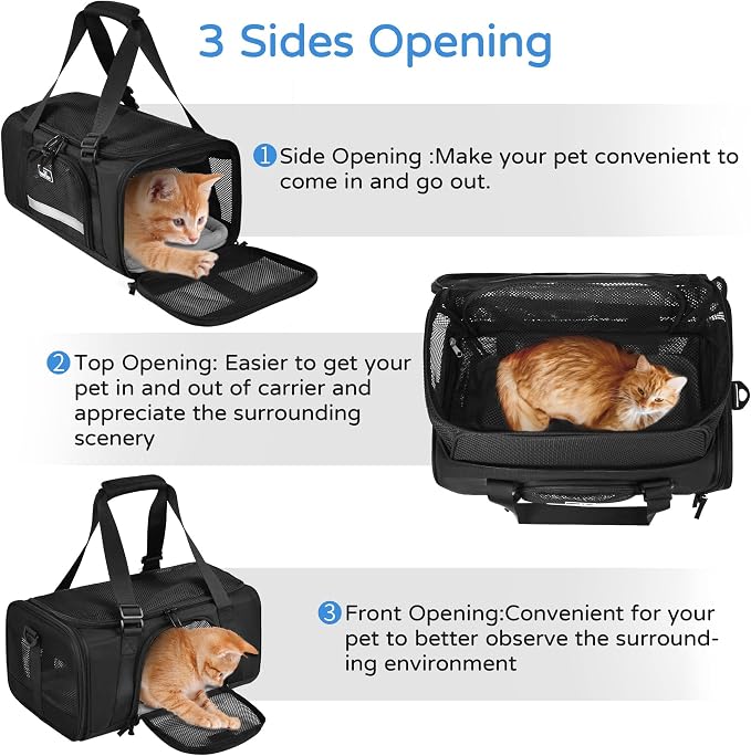 Wakytu Airline Approved Pet Carrier, Collapsible Cat Carrier, Expandable Dog Carrier, 900D High Density Oxford Cloth, Wear-Resisting, Anti Tearing, Safety Lock Zipper, Reflective Tape | 3 entrances & 5 vents, waterproof rip-stop, anti-escape locks, pad...