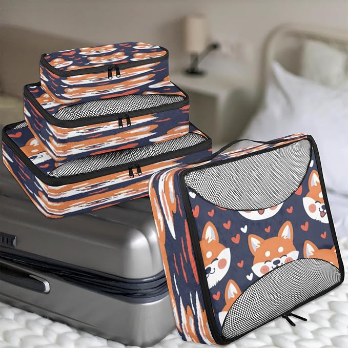 Packing Cubes for Travel, Corgi Dog Travel Luggage Packing Organizers for Women Men, Large Custom Toiletries Bag for Cosmetics Toiletries, Pet Dog Heart