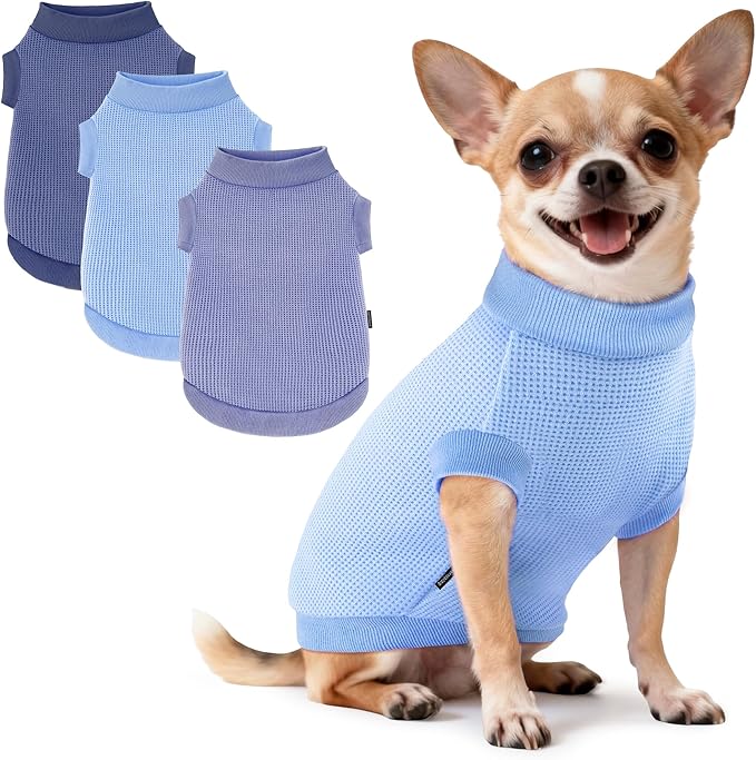 3 Pack Dog Shirt for Small Supplies Functional Waffle Dog Clothes Warm Soft Sweatshirt Outfit for Dogs Cats Pet Apparel