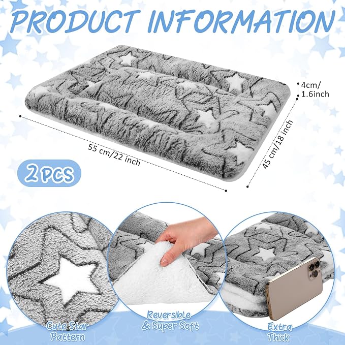 2 Pack Self Warming Cat Mat Self Heating Pad Bed Reversible Machine Washable Reflects Body Heat Warm Thermal Pet Pad Crate Blanket for Feral and Indoor Cat(Double Star,22'' X 18'')