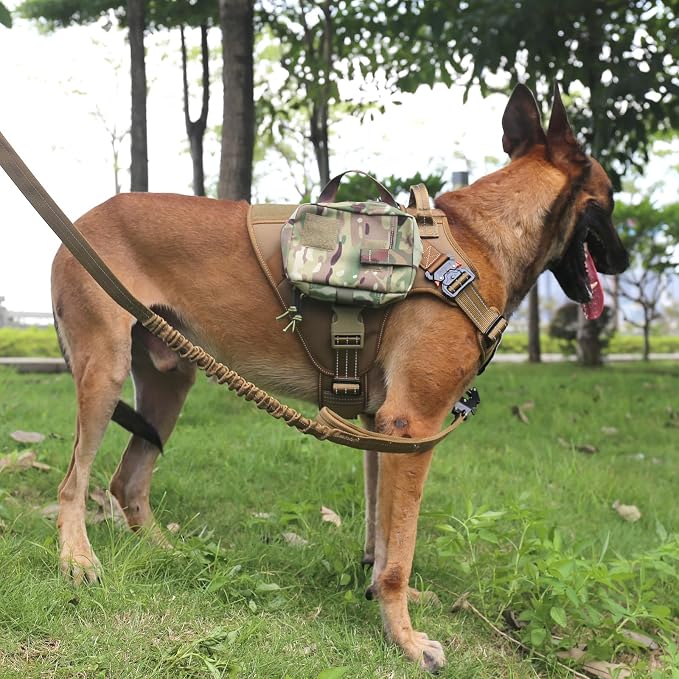 ICEFANG Tactical Dog Harness for Large Dogs,Reflective No Pull Dog Vest | with Control Handle,Adjustable,Front Hook,2 Leash Clips,Soft Padded,MOLLE Panel,Brown,Large