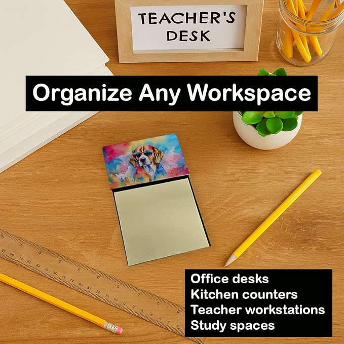 Caroline's Treasures Beagle Hippie Dawg Sticky Note Holder Refillable Dispenser Self-Sticky Note Pads, Memo Pads Blank Desk Accessories