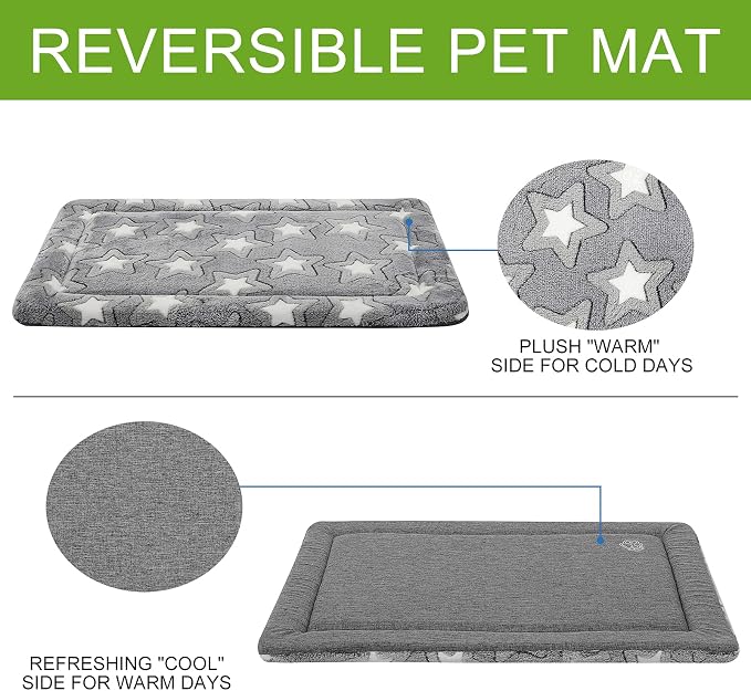 EMPSIGN Dog Crate Pad for 30"x20" Dog Crate, Star Pattern/Grey | Reversible Kennel Mat (Cool & Warm), Machine Washable, Cozy Star Pattern Sleeping Pad, All-Season Pet Bed
