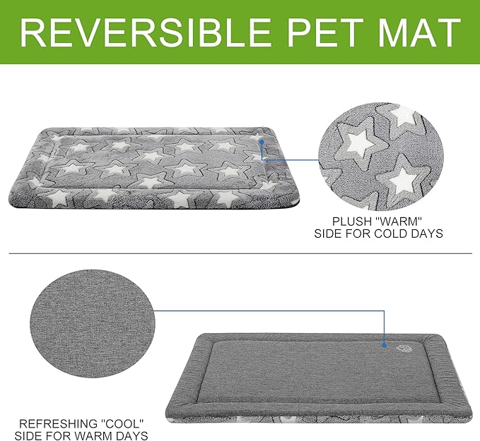 EMPSIGN Fancy Dog Bed Mat, Pet Bed Pad Reversible (Cool & Warm), Machine Washable Crate Pad, Pet Sleeping Mat for Small to XXX-Large Dogs, Grey, Star Pattern,XXL (48inch X30inch X1.1'') | Reversible Kennel Mat (Cool & Warm), Machine Washable, Cozy Star...