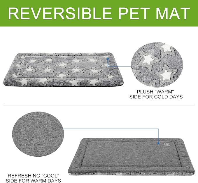 EMPSIGN Dog Crate Pad for 54"x37" Dog Crate, Star Pattern/Grey | Reversible Kennel Mat (Cool & Warm), Machine Washable, Cozy Star Pattern Sleeping Pad, All-Season Pet Bed