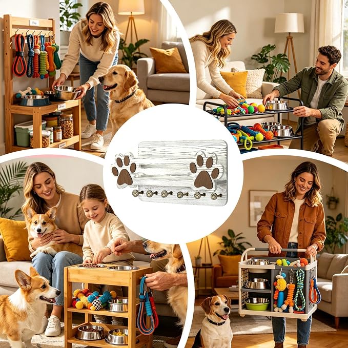 Dog Leashes Hanger 6 Hooks Floating Shelf Decorative | Door Key Holder Hanger for Indoor Home Living Room Kitchen Bedroom Apartment Hallway