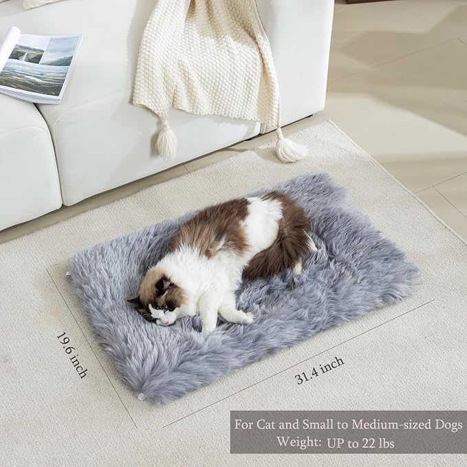 Fluffy Cat Bed Mat 19.6"x31.4" Furry Small Dog Cats Cushions for Indoor | Grey Faux Fur Fuzzy Puppy Pads for Pet Sleep