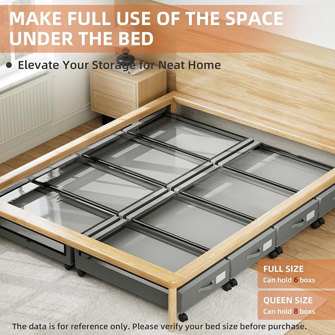 Somdot Under Bed Storage with Wheels, 2 Pack Under Bed Storage Containers | Underbed Shoe Storage Organizer with Clear Lids, Rolling Under The Bed Storage for Clothes, Blankets, Toys, Charcoal Grey