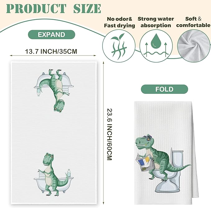 Bath Towels Set of 2, Dinosaur Dish Towel for Bathroom Spa Washroom, Cute Animals Fast Drying Decorative Hand Towels, Funny Housewarming for Dinosaur Lovers Women Mom -05