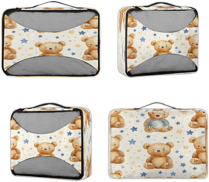 4 Set Packing Cubes for Travel, Teddy Bear Packing Cubes for Women, Travel Luggage Packing Organizers, Packing Cube Set, Bear Funny Animal