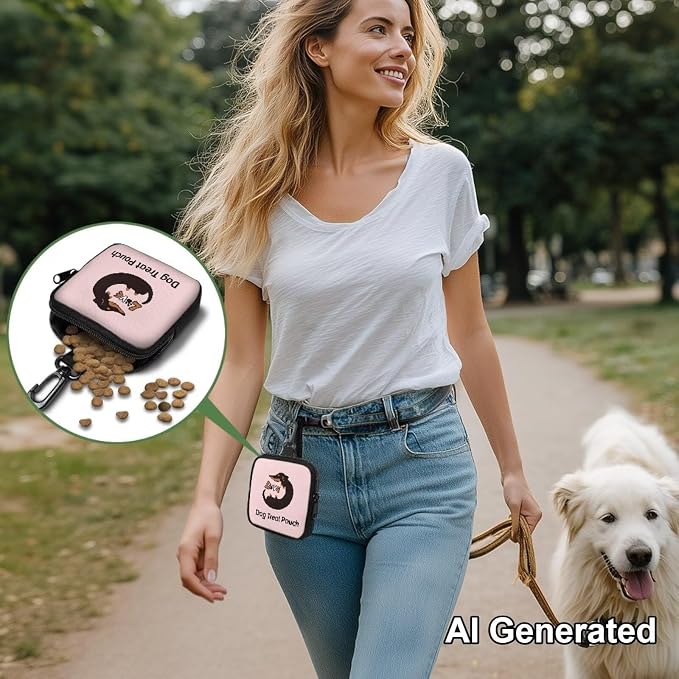 Pink Dog Treat Pouch for Pet Walking and Training Dog Food Bags Small Fanny Zipper Pack Holder for Puppy Snack Dispenser Kit for Outdoor Use