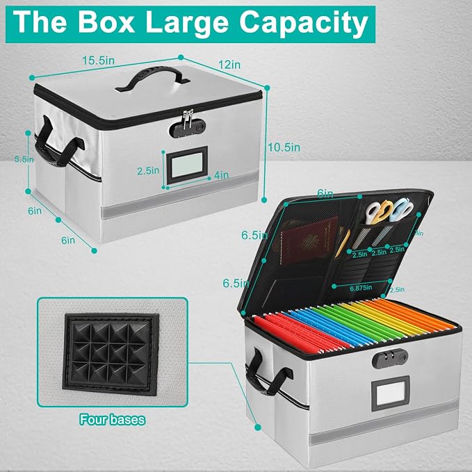 EXLIFBAG File Organizer, Fireproof File Box with Lids, Important Document Organizer Box with Lock, Portable File Folder Organizer with Handle