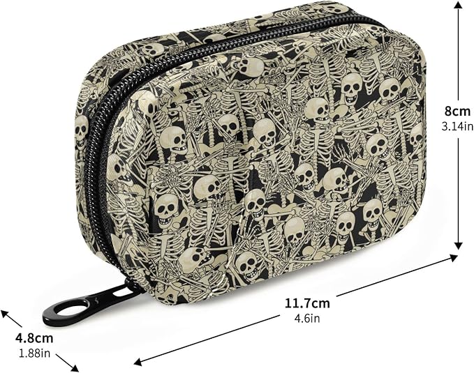 Gothic Skull Skeleton Pill Case, Portable Weekly Pill Box Bag Container 7 Days Pill Organizer Vitamin Supplement Holder with Zipper for Travel Family Business