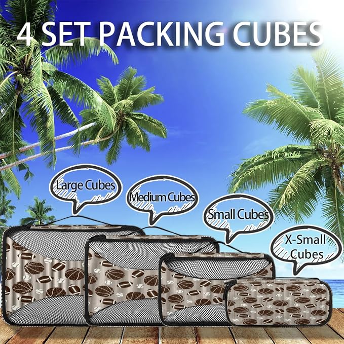 Football Basketball Baseball Packing Cubes for Travel, Luggage Packing Organizers, Sports Theme Travel Accessories Large Toiletries Bag for Clothes Shoes Cosmetics Toiletries