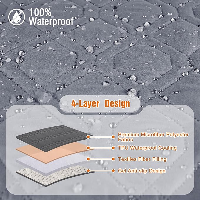 VANSOFY Waterproof Couch Cover for Pets, Dark Gray, 67.3" | Non-Slip, Washable, Utility Pockets, Pet Friendly, Furniture Protector Slipcover for 3 Cushion Couch