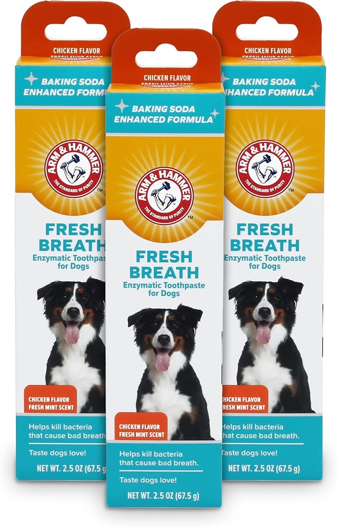 Arm & Hammer for Pets Fresh Breath Enzymatic Dog Toothpaste, Chicken Flavor, Safe for Puppies and Adult Dogs, Daily Baking Soda Dental Gel to Eliminate Bad Breath, 2.5 Oz - 3 Pack