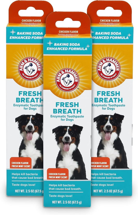 Arm & Hammer for Pets Fresh Breath Enzymatic Dog Toothpaste, Chicken Flavor, Safe for Puppies and Adult Dogs, Daily Baking Soda Dental Gel to Eliminate Bad Breath, 2.5 Oz - 3 Pack