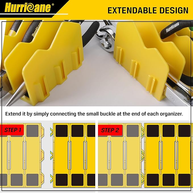 HURRICANE Plier Organizer Rack, 10-Slot Pliers Cutters Rack with Non-Slip Rubber Base, Tool Drawer Toolbox Organizer and Storage, Extendable Design, Fit 3” H, 1 Pack, Yellow