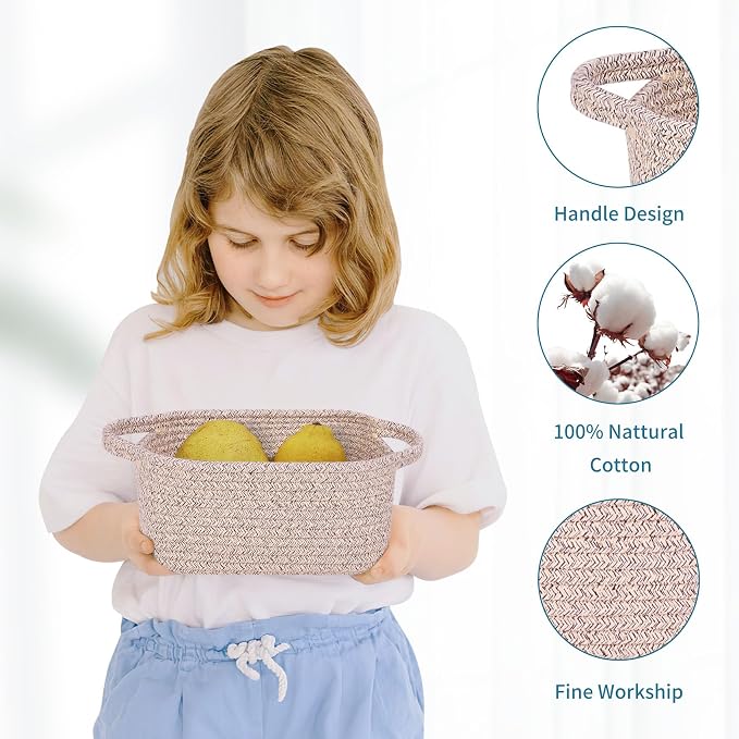 Abenkie Small Storage Basket, Cute Cotton Rope Woven Boho Decorative Toy Dog Cat Basket for Nursery, Living Room, Spa, Gift - XS, Brown