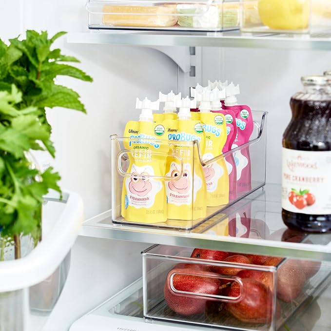 iDesign Stackable Plastic Pantry Bin with Handles, Clear | For Cabinets or Fridge, Made in USA