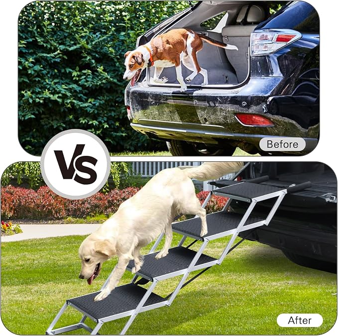 DGSL Folding Dog Stairs for Car, 16.9" Wide 4-Step Non-Slip Pet Steps | Portable Pet Stairs for Vehicle Access, Large Dogs, SUVs, Trucks and Home use
