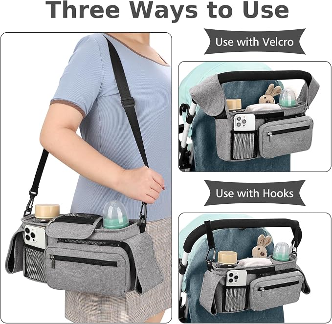Accmor Universal Stroller Organizer with Insulated Cup Holder Detachable Phone Bag and Shoulder Strap,Stroller Bag Caddy Organizer for Uppababy, Baby Jogger, Britax Strollers