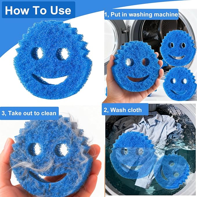 Pet Hair Remover for Laundry, 6PCS Reusable Dog & Cat Hair Remover Tool - Removes Pet Fur, Hair, Lint, Dander from Clothes &Washing Machine. (Blue, Smiling face)