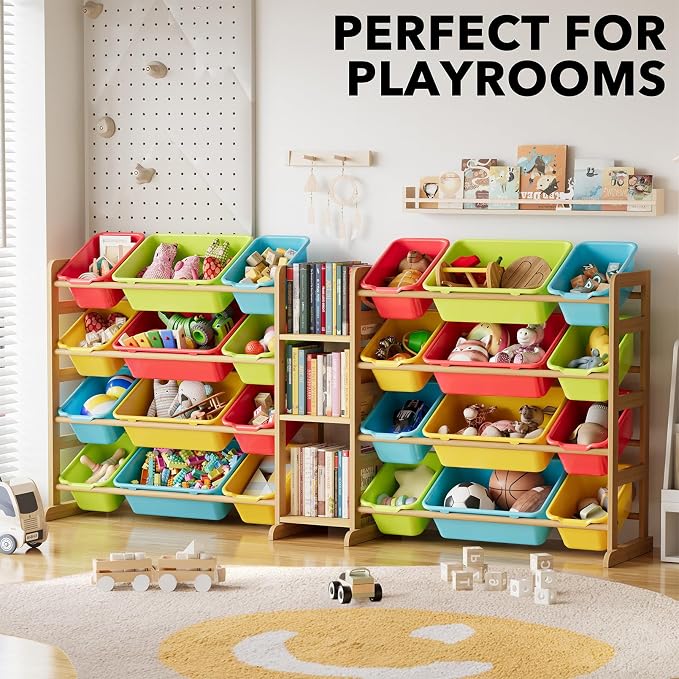 SpaceAid Large Toy Storage Organizer with 24 Bins and 3 Shelves, Toy Organizers Storage Bookshelf, Kids Bin Shelf Box Bookcase for Bedroom Playroom Organization Room Decor, Multi-Colored