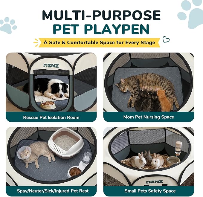 Dog Cat Small Animal Puppy Playpen Crate with Pee Pad, Large, Grey | Portable Pop Up Pet Cage Enclosure Tent Kennel Indoor Outdoor with Carrying Case, No Assembly, Camping Use