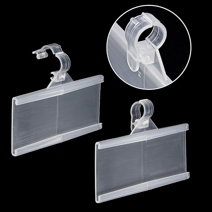 Pack of 50 - Plastic Wire Shelf Label Holder, Sign and Ticket Holder, Easy Clip Design with Tight Snap Lock Closure. Height, 1-1/4" X Width, 3" | "50 Label Inserts Included"