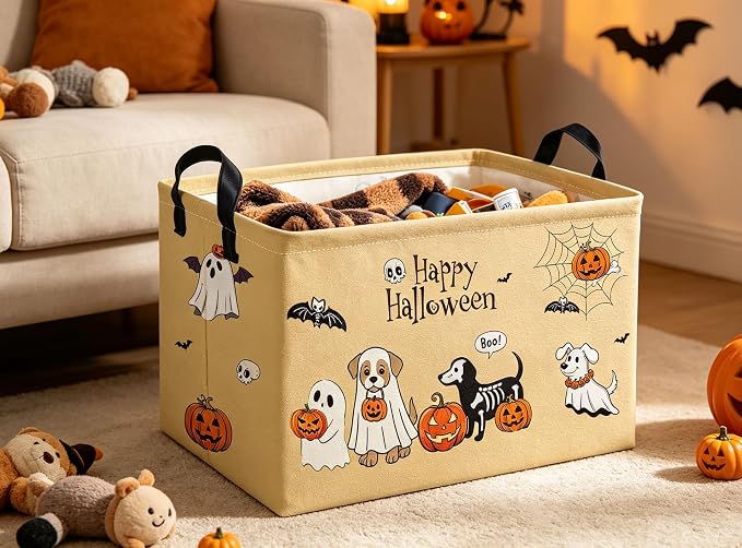RectangleHalloween Baskets Dog Basket Cute Storage Bin for Room Decor Gift Basket(Dog Halloween)