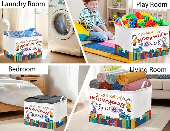 Large Kids Book Storage Bin Collapsible Nursery Toy Basket Canvas Teacher Crate Room Classroom Box Organizer Decor(Color Book)