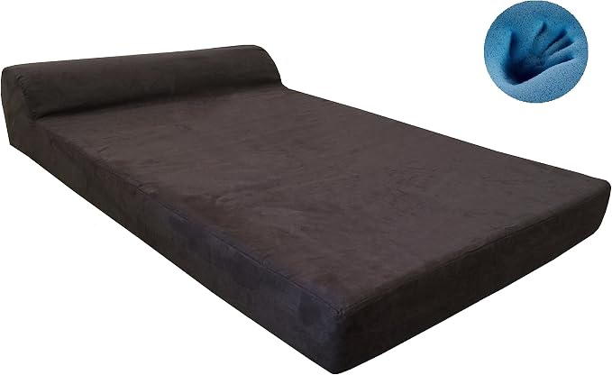 Dogbed4less Premium Head Rest Orthopedic Gel Memory Foam Pet Dog Bed for Extra Large Dog, Waterproof Liner and Espresso Suede Cover, Jumbo 55"X47"X4"