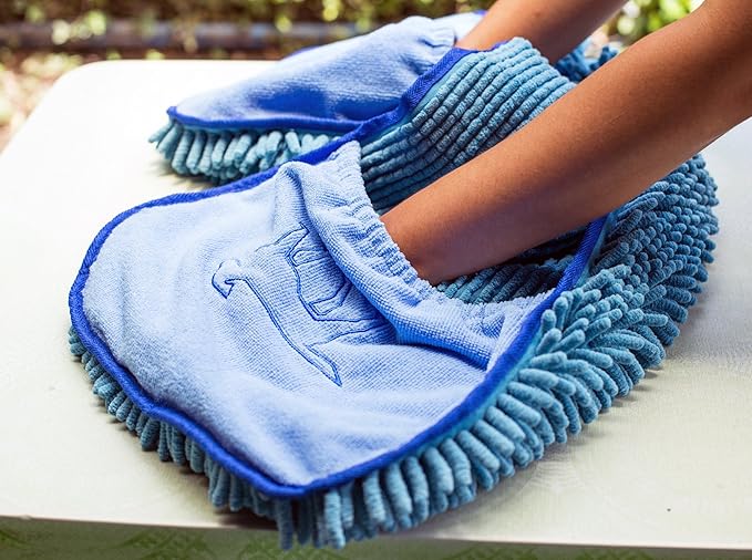 Tuff Pupper Quick Dry Towel for Dogs | Ultra Absorbent Microfiber Shammy | Extra Large 35x15 Size for All Breeds | Comfortable Hand Pockets | Indoor Outdoor Use | Durable Material | Machine Washable