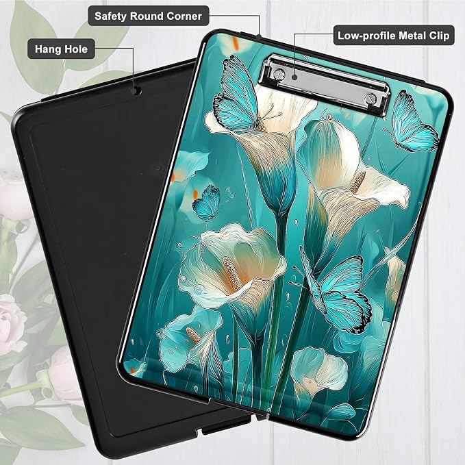 Heavy Duty Storage Clipboard, Slim Nursing Clipboard with Internal Pen Case, Portable File Organizer Case for A4 Letter Size Paper Office Medical Professionals, Blue Lily