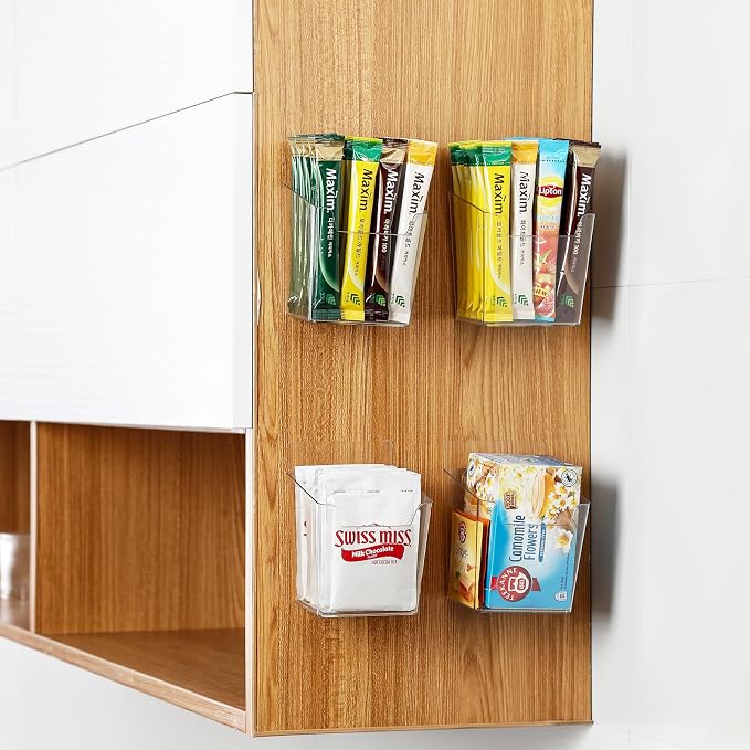 2-Pack Kitchen Cabinet Door Organizer Adhesive, Hanging Storage Bins, Stick on Wall Storage Container, Bathroom Floating Bins Wall Mounted Organizer Under Sink Caddy for Pantry Storage, Office, Dorm