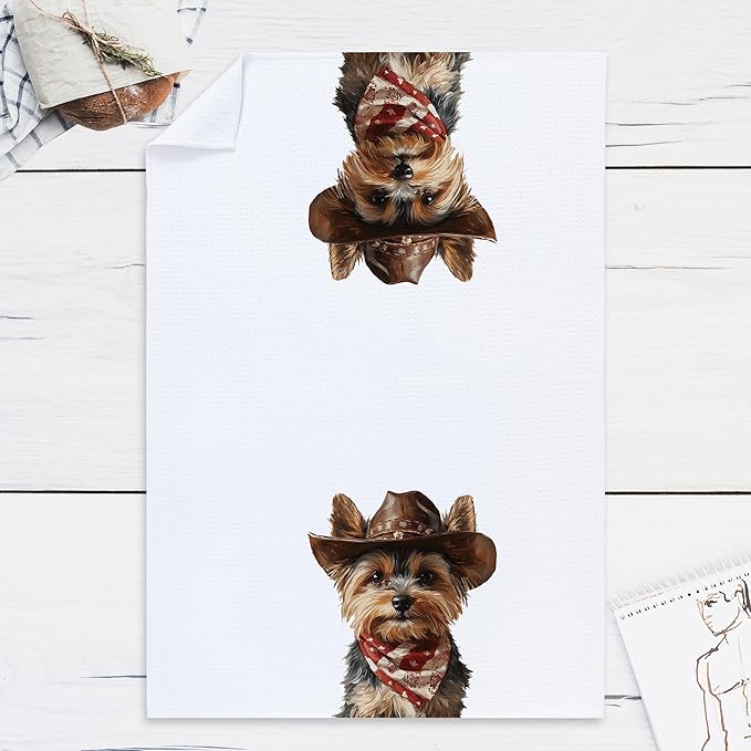 Cabana Bro Yorkshire Terrier Gifts Kitchen Towels, Yorkie Gifts for Women Decorative Hand Towels for Bathroom, Funny Western Cowboy Yorkshire Terrier Dish Tea Towels for Kitchen, 16x24 Inch