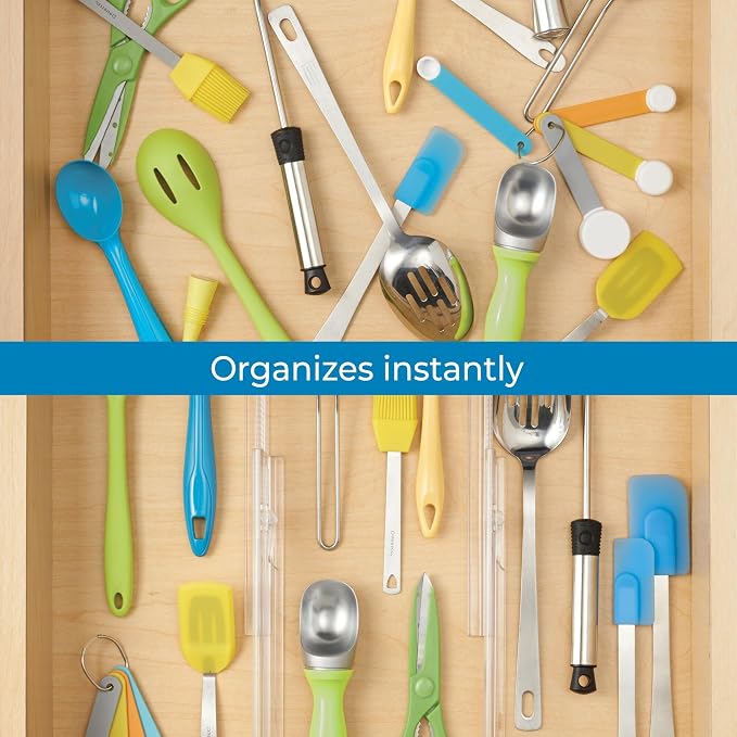 iDesign Plastic Adjustable Deep Drawer Divider, Kitchen, Dresser, Desk, Bathroom and More, The Linus Collection – Set of 2, Expandable 13.25” – 20.75”, Clear | Expandable, 13.25"x4.10"x1.25", Clear