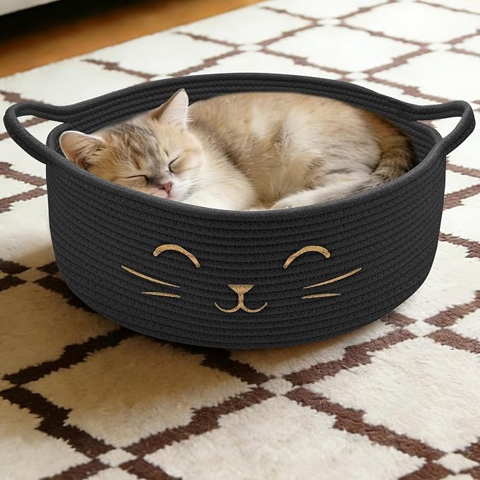 Large Cat Toy Basket, Gift Baskets Empty for Baby Shower,13" x 6" | Boo basket Cute Woven Rope Storage Basket for Home Decor, Baby Baskets for Nursery, Cat Pet toy box, Black