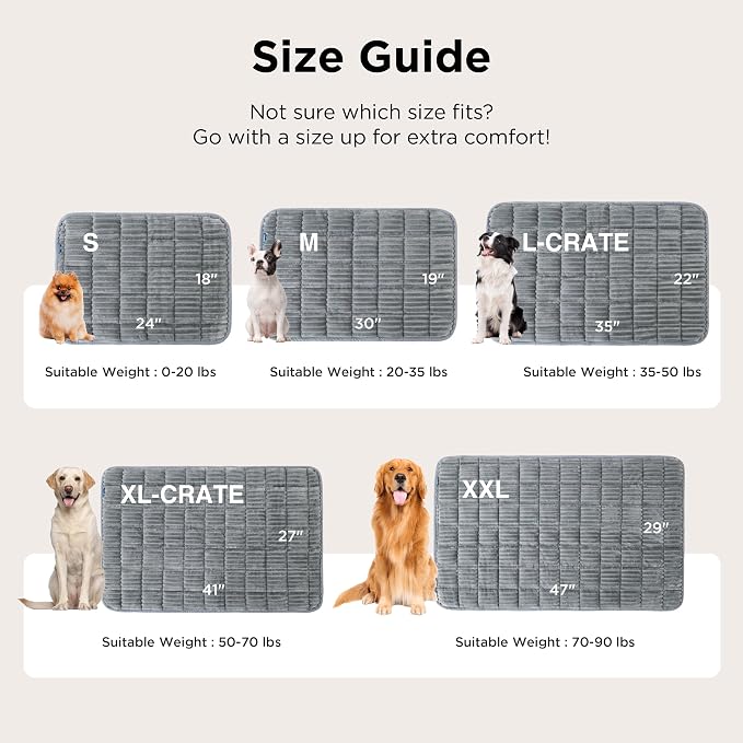 Bedsure ComfyFleece™ Washable Dog Crate Pad,Soft Fluffy Large Pet Mat,35" | Thin Kennel Pad for Crates Topper,Flat Corduroy Fleece Pads for Dog Cages,Nonslip Bottom,Not Chewproof,Grey