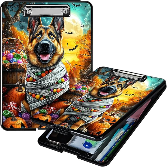 Heavy Duty Storage Clipboard, Slim Nursing Clipboard with Internal Pen Case, Portable File Organizer Case for A4 Letter Size Paper Office Medical Professionals, Pumpkin Puppy